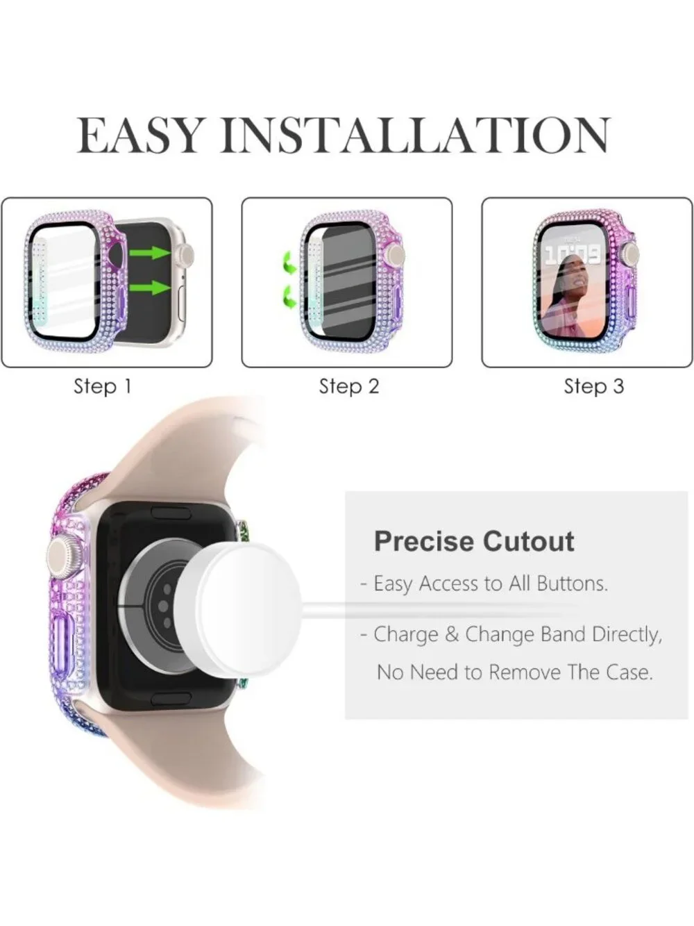 6-Pack Bling Crystal Diamond Apple Watch Case 45mm with Tempered Glass Protector